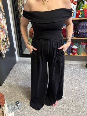 BUCKETLIST Black Off-the-Shoulder Wide-Leg Jumpsuit